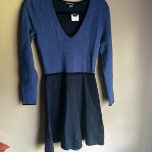 Club Monaco Blue V-Neck Fit and Flare Dress
